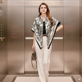 90x90 Seidentuch Schwarz Weiß N327